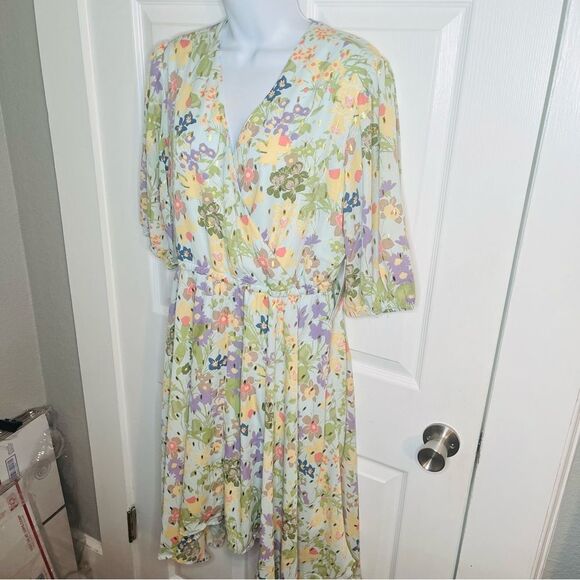 Modcloth Through Fields Of Gold Dress Asymmetrical Scarf Hem Faux Wrap Green M - Picture 8 of 13